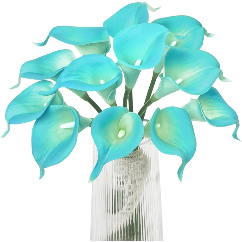 12Pcs Peacock Blue Artificial Calla Lily Flowers