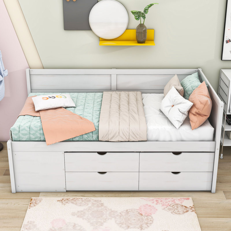 Wood Daybed with Drawers and Shelves, Twin, White