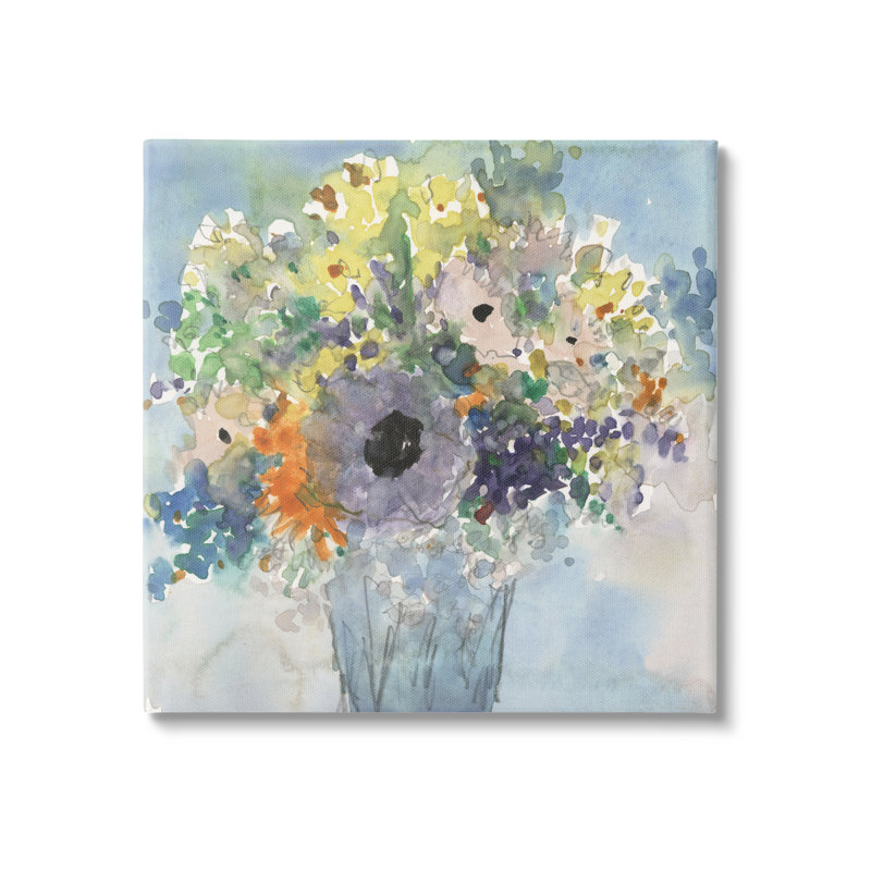 Bouquet bleu aquarelle sur toile par Samuel Dixon, H 30 po x l 30 po x P 1,5 po