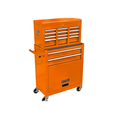 8 Tool Chest With Extra Storage Space - Orange 8 Drawers And Brake Wheels
