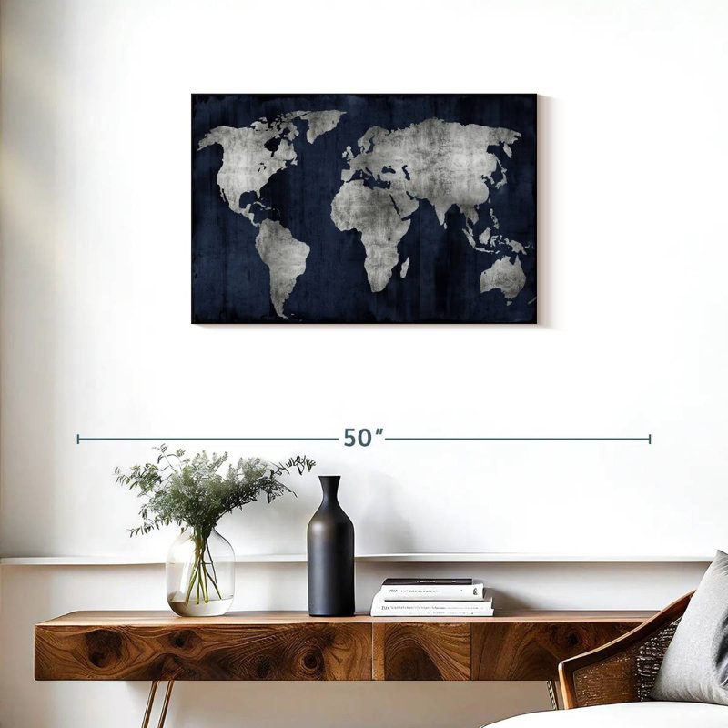 Aliaz The World - Silver On Blue, 20" H x 30" W