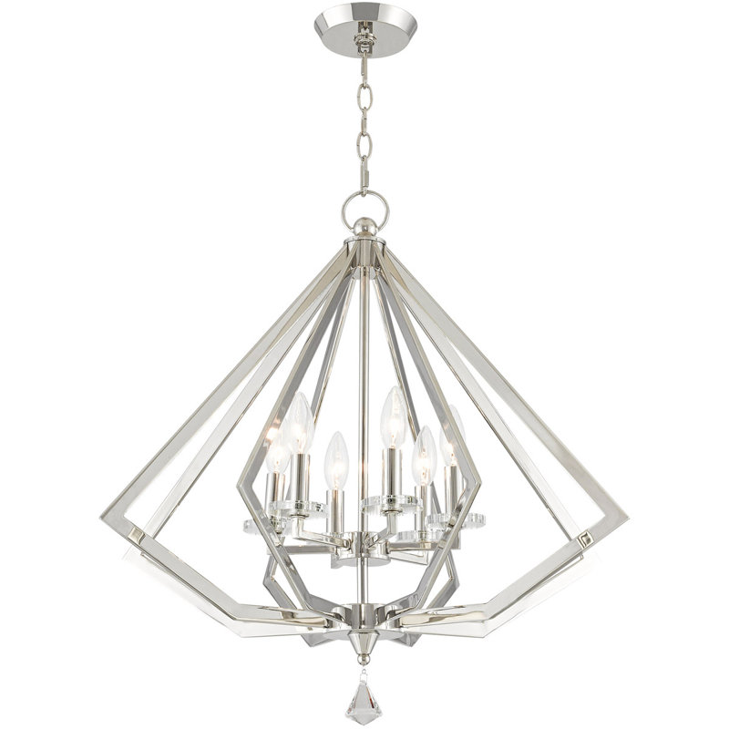Zyvon Steel Dimmable Lantern Geometric Chandelier, Polished Nickel, 22" H x 26" W x 26" D, 6