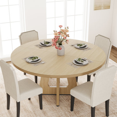 Table de salle à manger ronde extensible peu encombrante pour 4 à 8 personnes - Plateau de table moderne en bois aggloméré - Conception réglable et multifonctionnelle - Idéale pour la cuisine, la salle à manger ou le salon - Couleur bois naturel