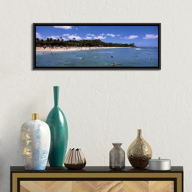 Plage panoramique de Waikiki, Honolulu, Oahu, Hawaï, reproduction de photo sur toile, H 12 po x l 36 po x P 1,5 po