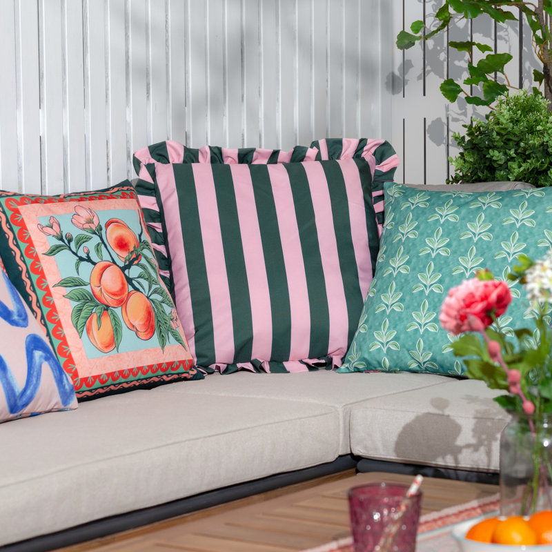 Palm Royale Stripe Ruffle Indoor / Outdoor Striped Square Throw, Pink/Green, Pillow Cover Only - No Insert