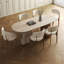 Table de salle à manger beige / brun en pierre frittée ovale + bois massif-1704781770