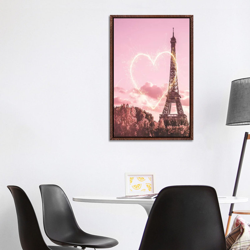 Paris Heart - Print on Canvas, Classic Brown Wood Framed, 101.6cm H x 66.04cm W x 3.81cm D