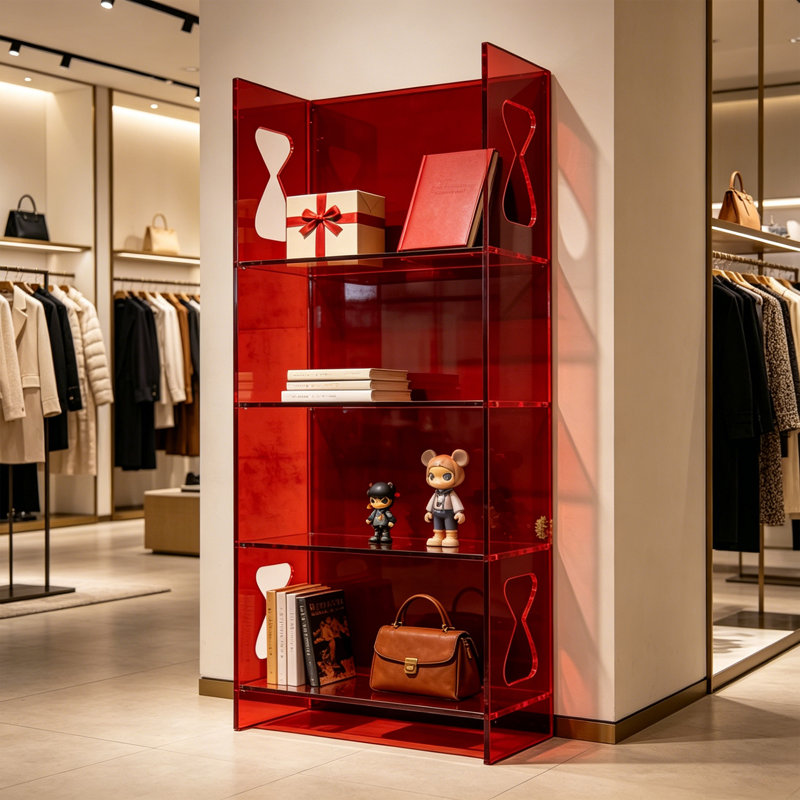 Red Acrylic Hourglass Display Shelf, 55.12" H x 23.62" W x 9.84" D