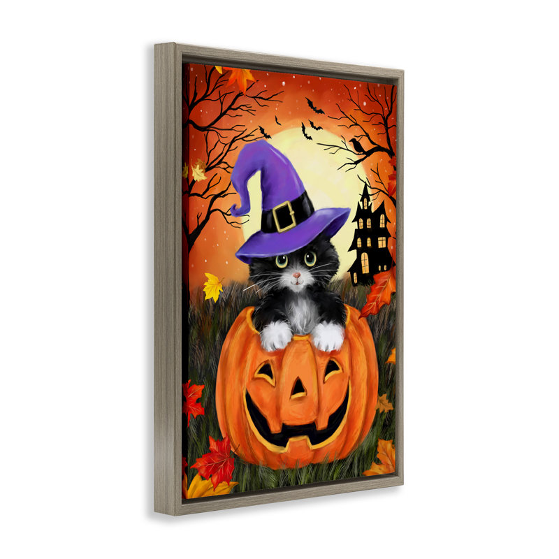 «Cat Peeking» par Jack-o-Lantern, cadre flottant, conception de Jean-François, H 31 po x l 21 po