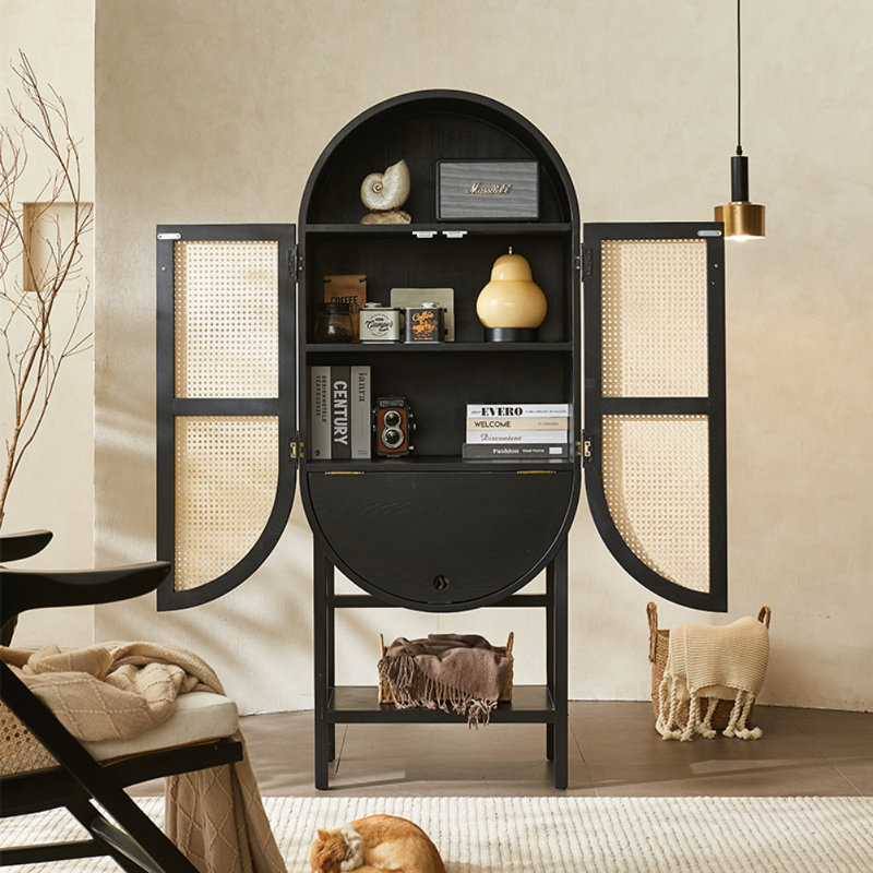 Vitrine en rotin simple et rétro, Noir