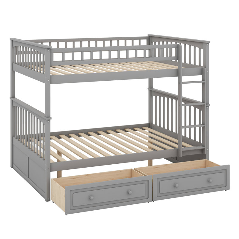 Lit superposé simple avec tiroirs Jhara Kids, gris, Full