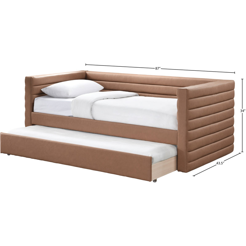 Beverly Twin Daybed with Trundle, Cognac Vegan Leather