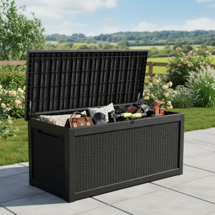 Black Waterproof Outdoor Deck Box, Large Resin Storage Container With Lockable Lid, Weather Resistant For Patio, Garden And Yard