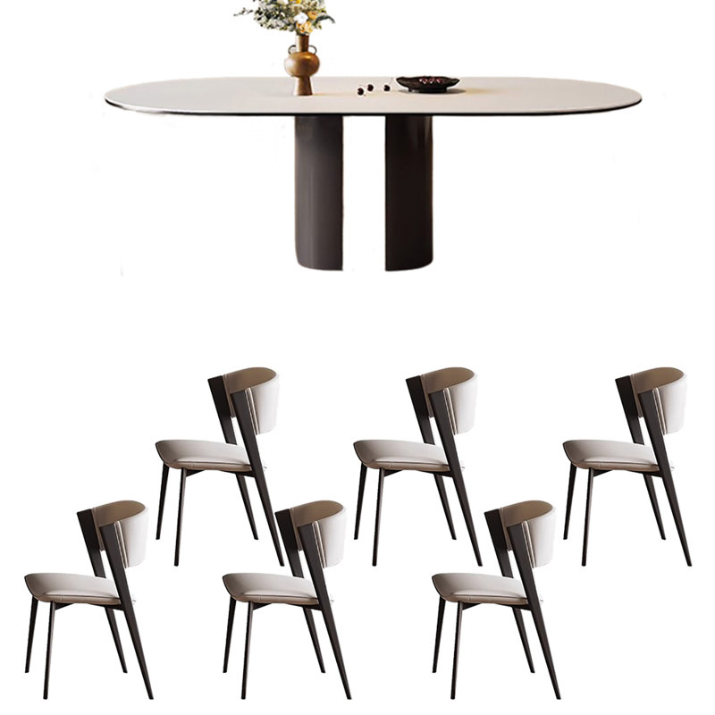 Oval simple sintered stone dining table set, 29.53"H x 55.12"L x 31.5"W