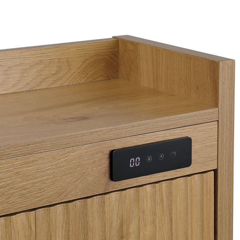 16 Pair Wooden Flip Down Shoe Storage Cabinet with Built-In Deodorizer for Entryway