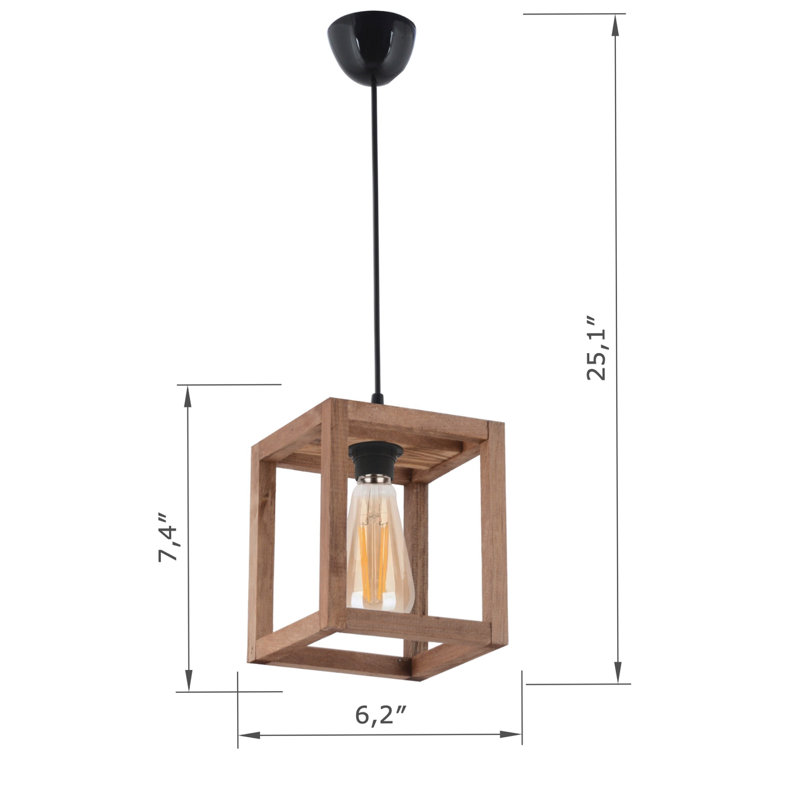 Adjustable Cable Wooden Body Cube Pendant With