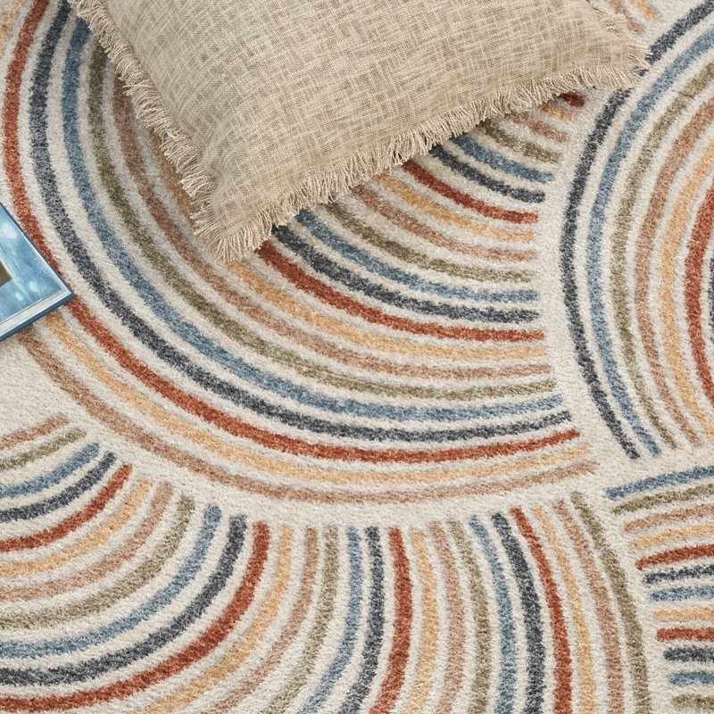 Aramus Machine Washable Abstract Ivory/Multi Rug, Rectangle 5'3" x 7'