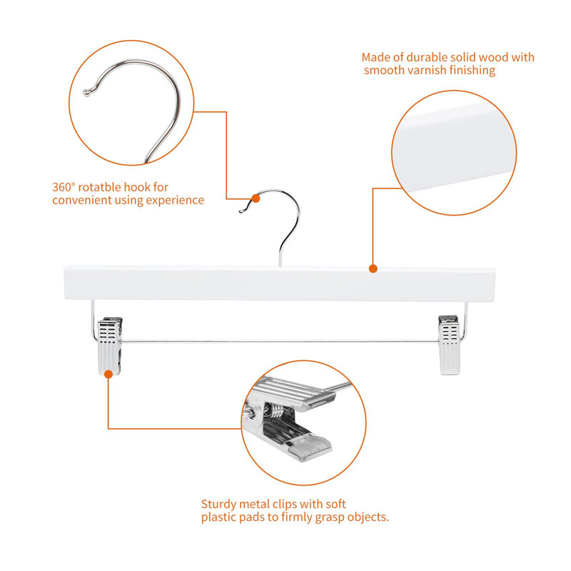 Baho Manufactured Wood Hangers With Clips, White