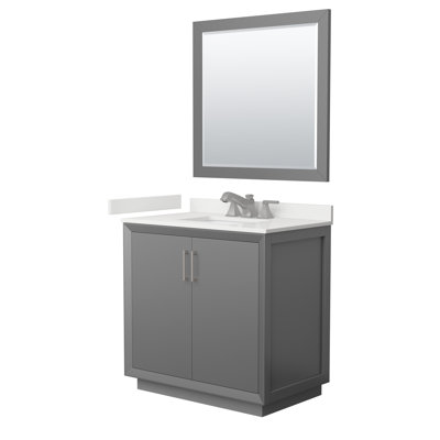 Meuble-lavabo sur pied simple 36 po avec plateau en quartz Strada