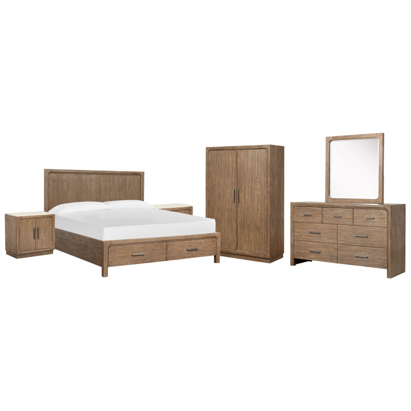Commode à 2 portes Hien, Grand, 6 Pcs: Bed, 2Nightstand, Dresser, Mirror, Armoire
