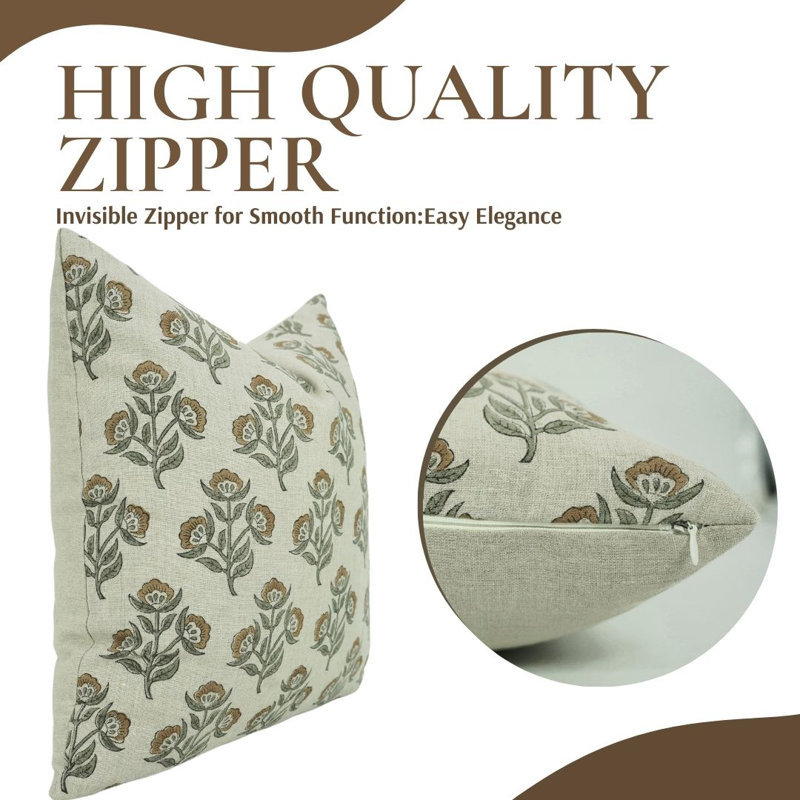 Linen Pillow Cover, 22"H x 22"W, Bael Patra Floral, Square