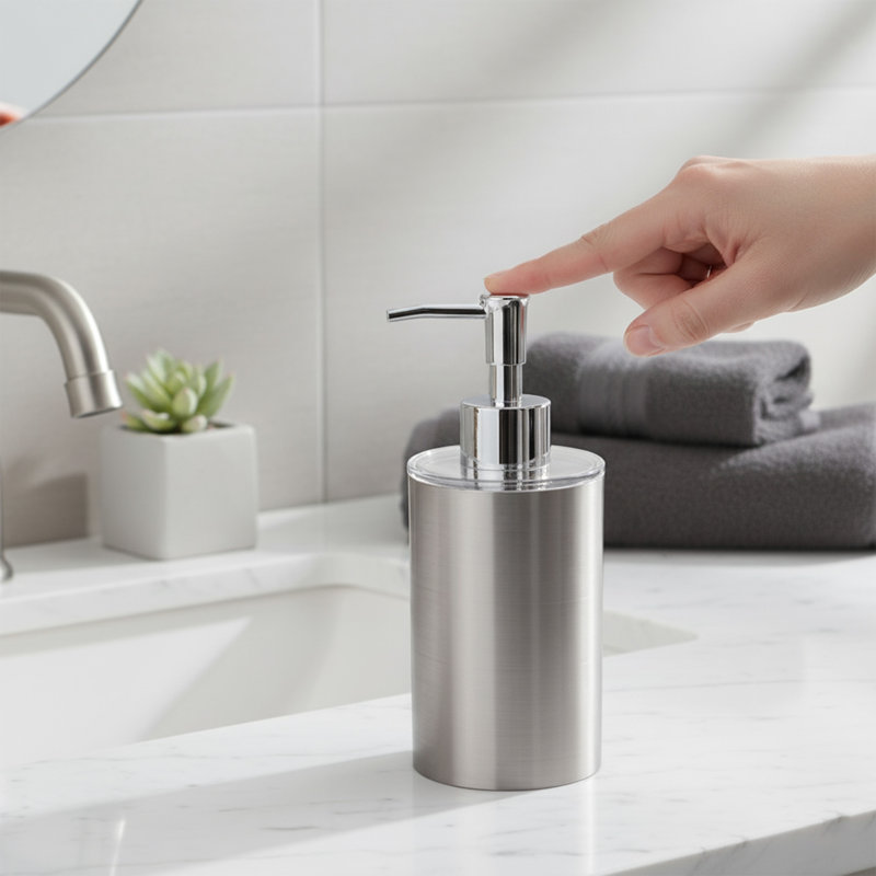 Distributeur de savon et lotion pour salle de bain Noumea, Aluminium brossé