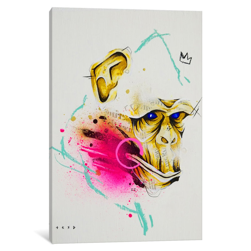 « saru », reproduction d’impression sur toile tendue, H 32 po x l 24 po x P 1 po, Papier d'art encadré noir, Blanc