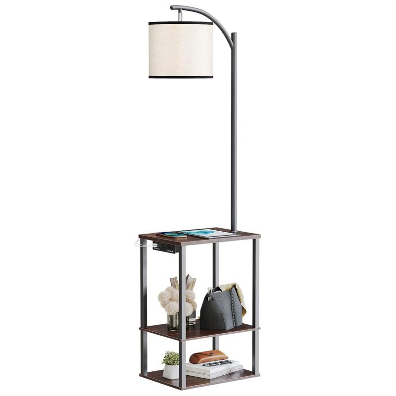 Berlare 59'' Task Floor Lamp with USB and Outlet, ‎Rustic Brown/Black