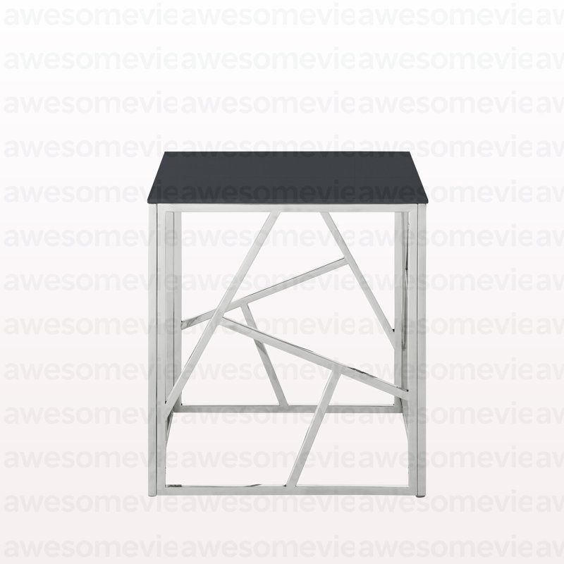 Table de bout moderne en verre avec structure en métal géométrique, table de chevet décorative, table de coin pour le salon, le bureau personnel, la chambre à coucher