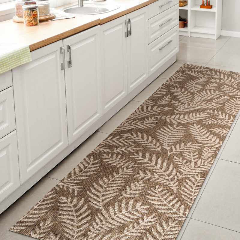 Mease Nevis Palm Frond Brown/Beige Indoor/Outdoor Rug, Runner 2'2" x 8'