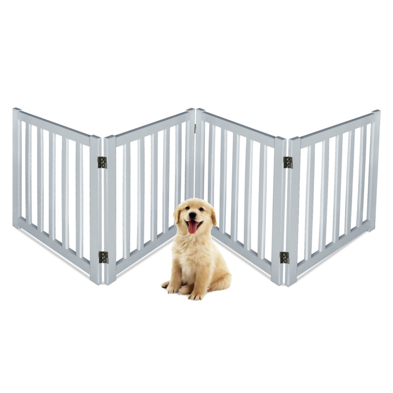 Barrière autoportante pliable pour chien en bois massif, 4 panneaux d'une hauteur de 24 pouces, Gris, L 80 po