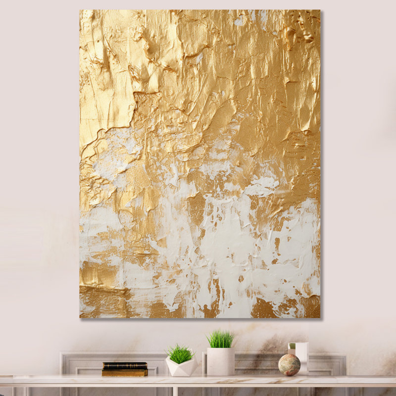 Gentle Abundance Retro Gold Abstract I - Peinture abstraite, art mural, H 40 po x l 30 po x P 1,5 po, Toile tendue