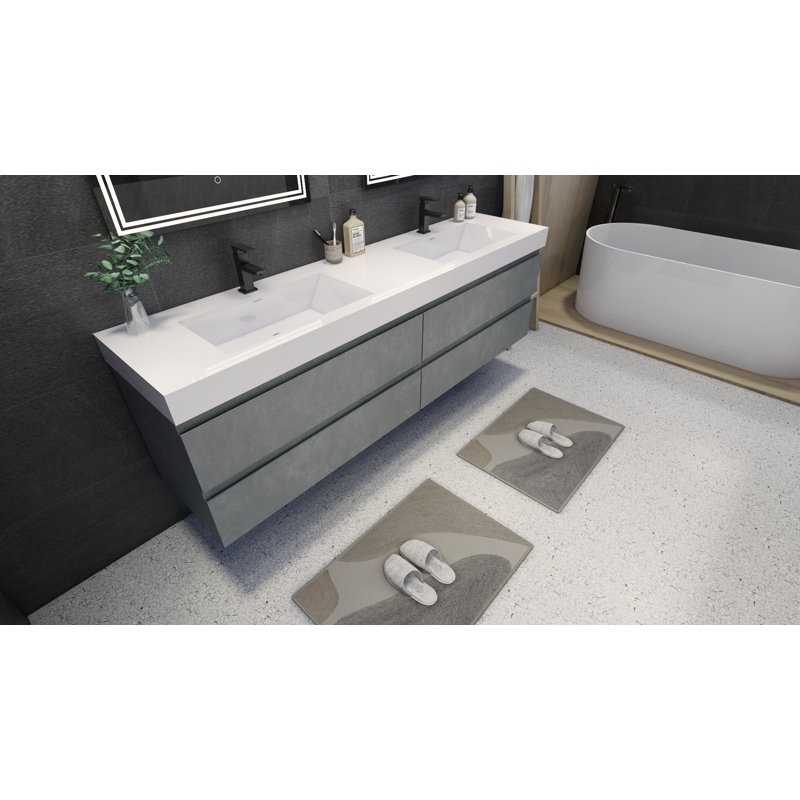Carnley Double Bathroom Vanity with Wood, Acrylic Top, Cement Gray