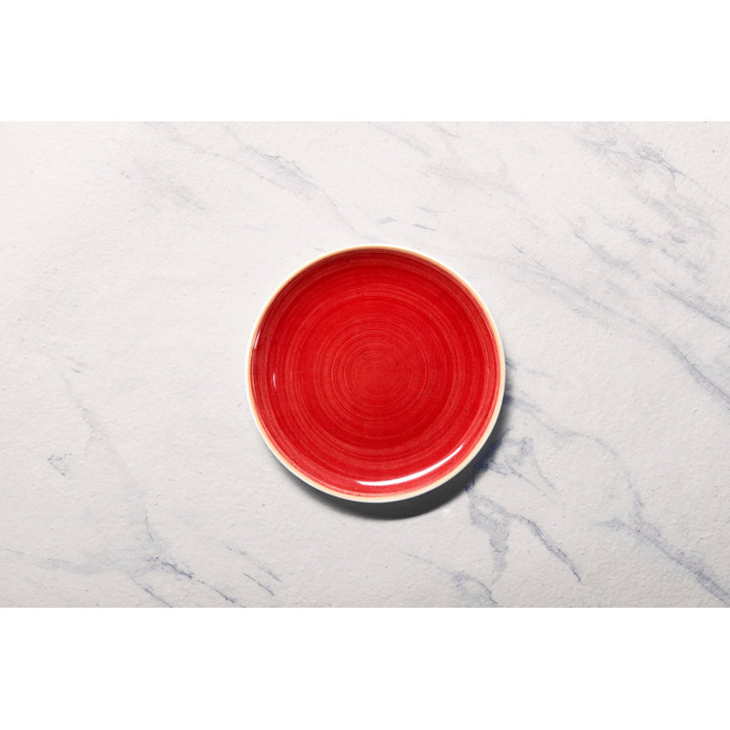 Assiette sans rebord en porcelaine de qualité supérieure Twister-Red | Assiette ronde vitale | Va au micro-ondes et au lave-vaisselle