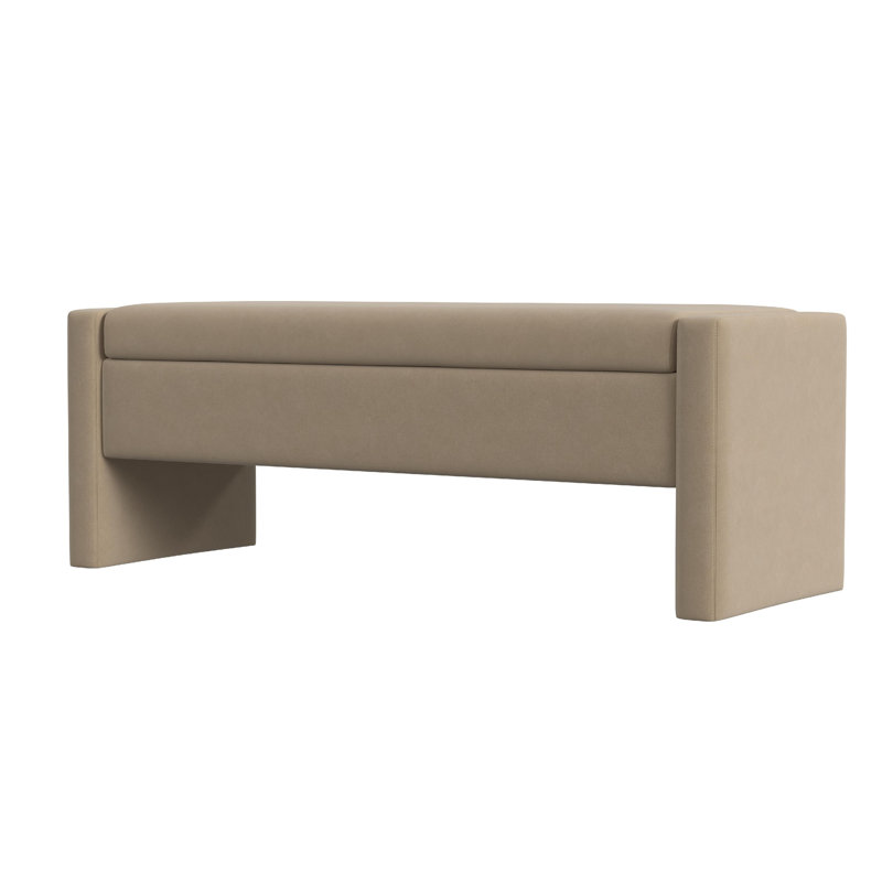 Banc de rangement avec repose-pieds Kim, velours et bois massif, 50 po, Brun clair / brun