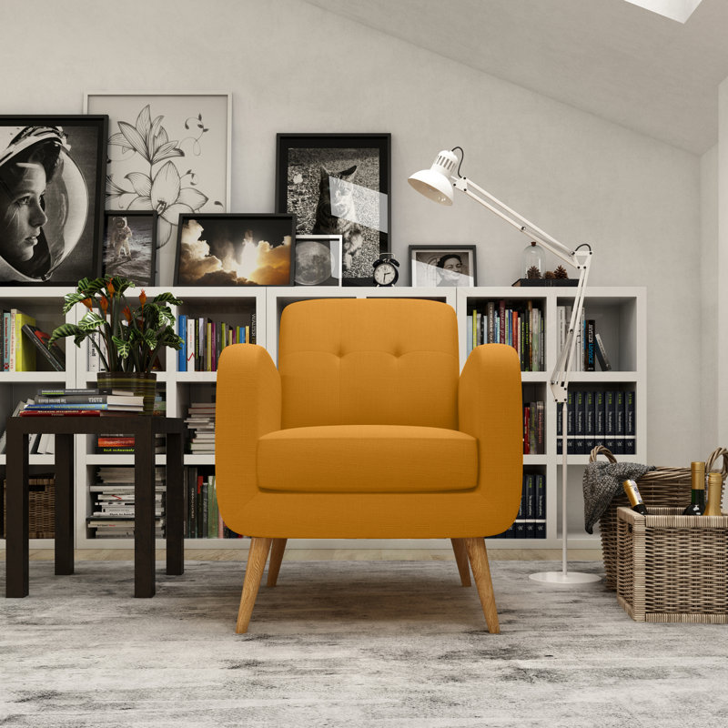 Speegle 29.5" Wide Lace Tufted Armchair, Mustard Yellow 100% Linen