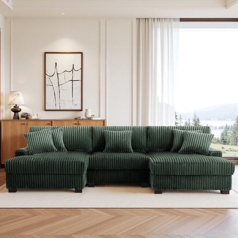 3 Seater Sectional, Green Polyester/Foam Padding