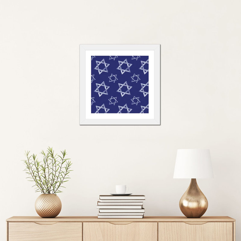 «Boho Hanukkah Collection H» par Grace Popp - reproduction imprimée, H 16 po x l 16 po x p 1 po, Papier encadré blanc, Blanc