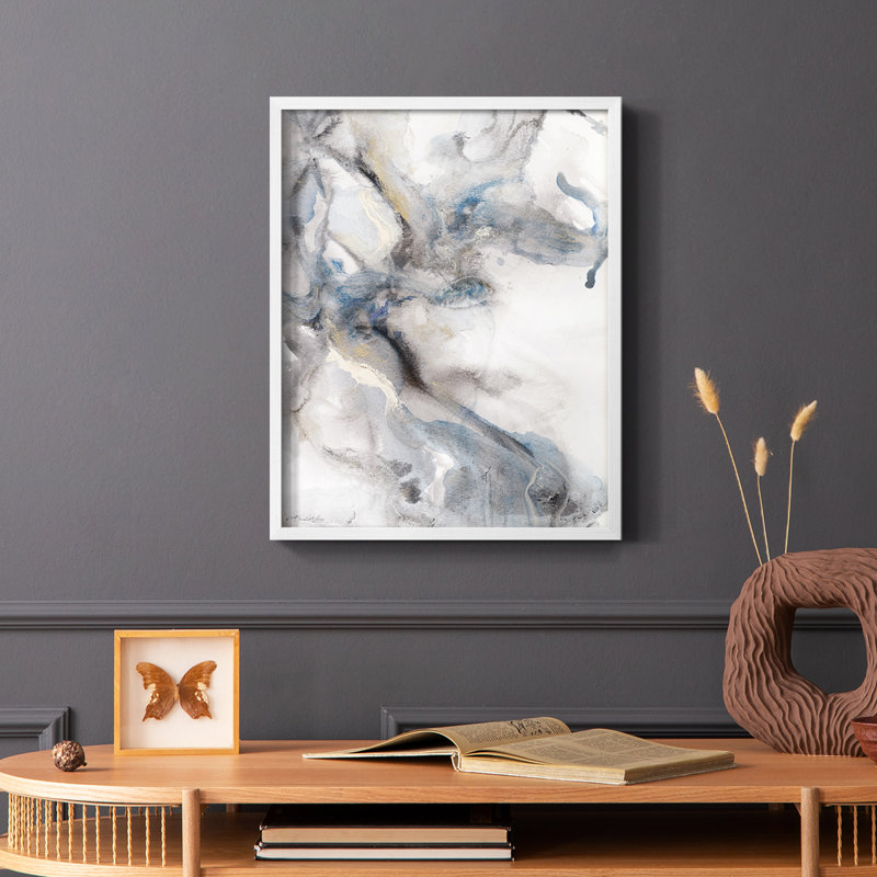 Marble Trance Framed Print - Solid Wood, 28" H x 22" W, White