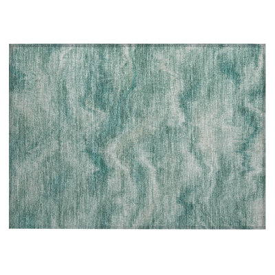 Machine Washable Indoor/Outdoor Xhevrie Teal Rug