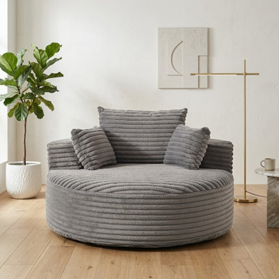 55" Oversized Round Fluffy Floor Sofa Chair with Bolster and Toss Pillows