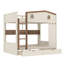 Lit superposé double au-dessus de double avec tiroirs et tablettes de rangement, lit superposé en bois massif avec crochets, sans sommier, beige naturel
