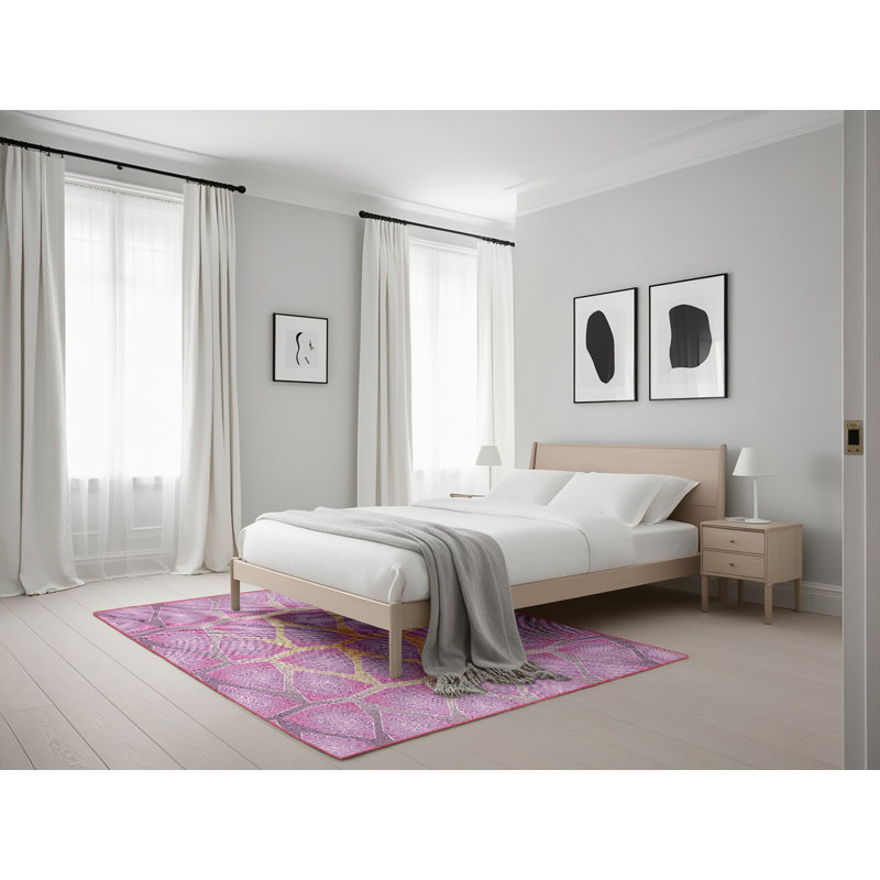 Tapis rose à motif géométrique Koepke, Rectangle 5 pi x 7 pi