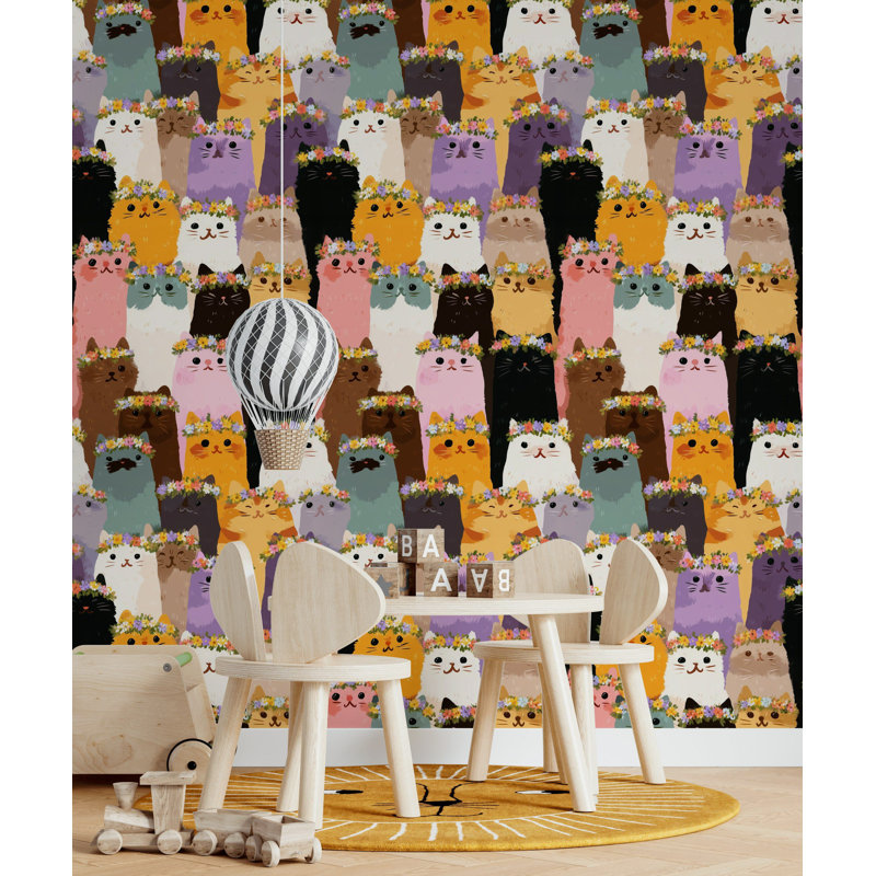 Décoration murale pelez et collez la couronne de papier peint chat