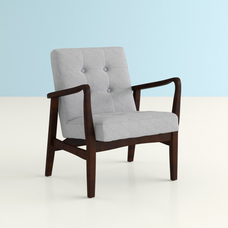 Babic 28.25" Wide Tufted Armchair, Gray Polyester, Espresso Wood