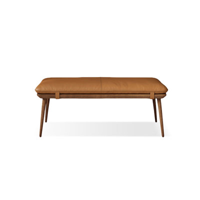 Brown Genuine Leather Upholstered Bench