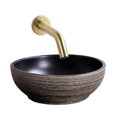 Fontana Vessel Sink and Brushed Gold Touchless Wall Motion Sensor Faucet Set