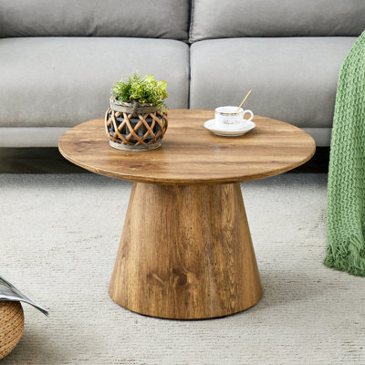 Table basse ronde en panneau de fibres à densité moyenne avec grain de bois naturel - 23,6 po de diamètre, 13,8 po de hauteur. Autocollant de texture de grain de bois naturel, surface de grain de bois exquis, plateau de table flexible assorti.