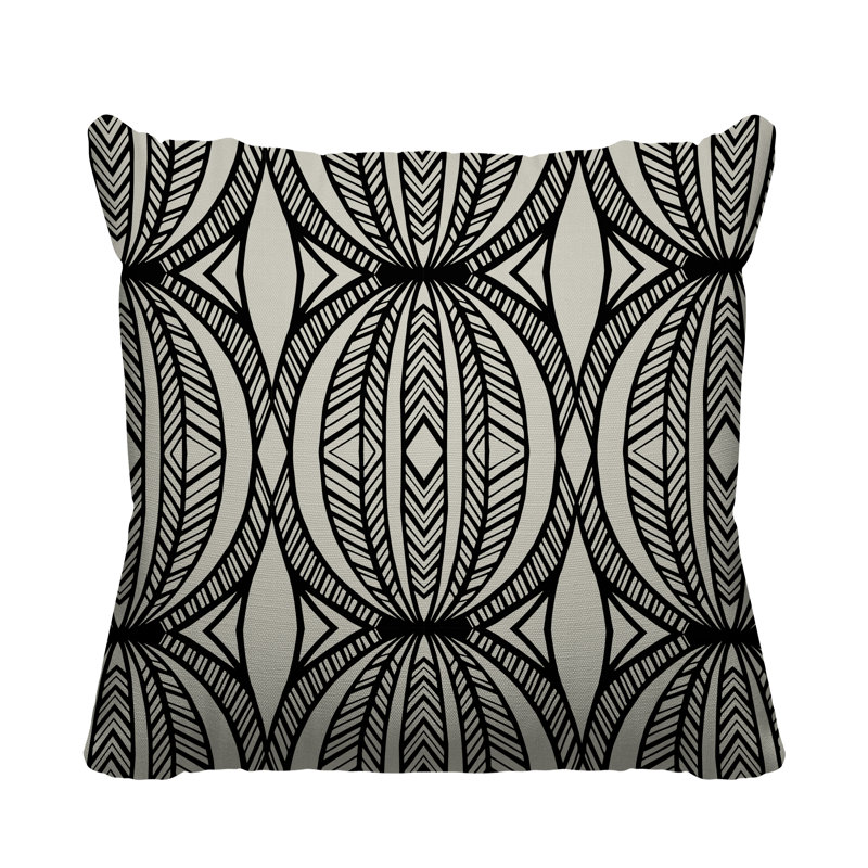 Coussin décoratif intérieur / extérieur Kiva Abstract Tribal, Crème, L 19 po x H 19 po