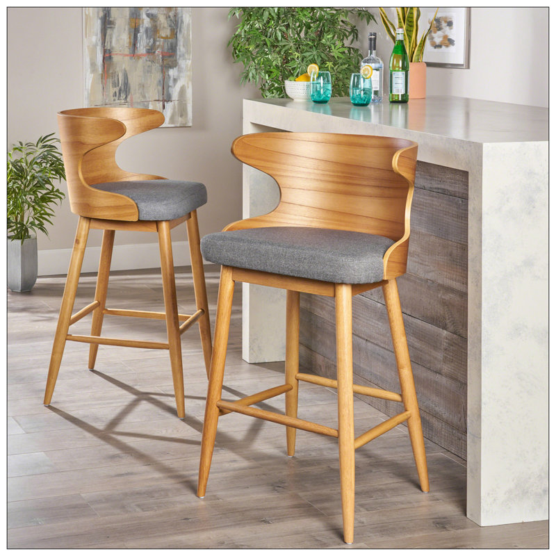 Overturf Upholstered Counter Stool, Light Gray